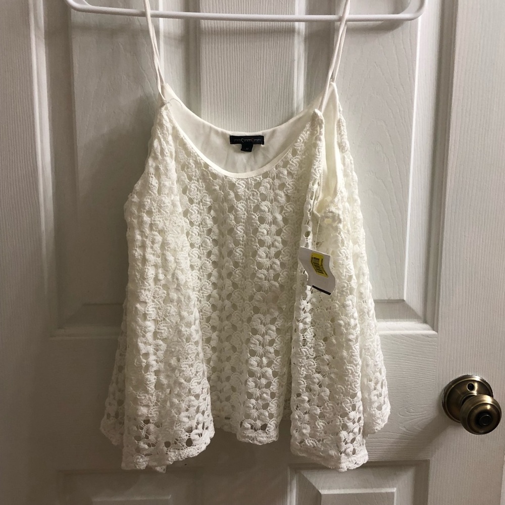 White Lace Knit Cropped Cami